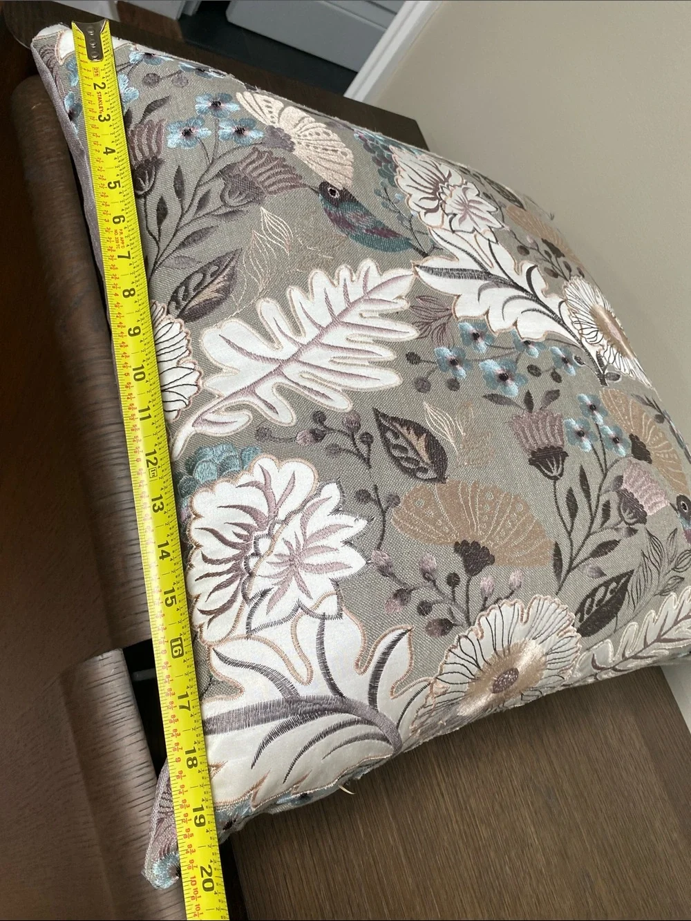 Custom Embroidered Handmade floral Pacific Coast Down filled Throw Pillow 20x20